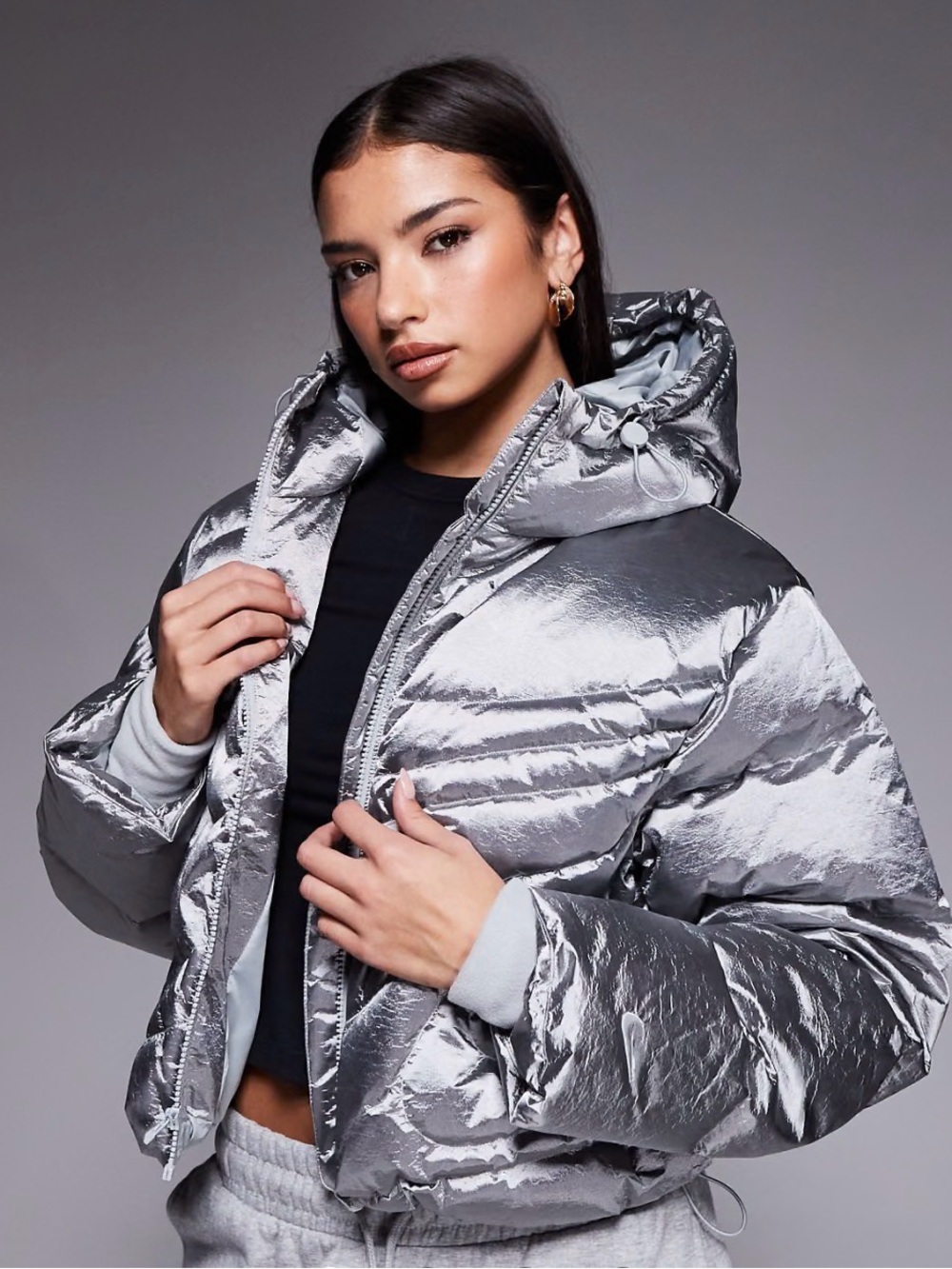 Beautiful Nike Silver/Pewter Quilted Puffer Jacket with Hood